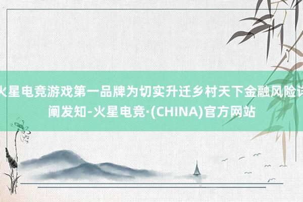 火星电竞游戏第一品牌为切实升迁乡村天下金融风险详阐发知-火星